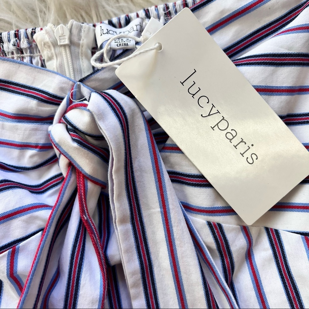 NWT Lucy Paris Blue White Off Shoulder Ruffle Mini Dress - Picture 12 of 12